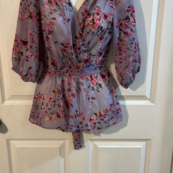 Express Floral Wrap Blouse - Purple and Pink - Picture 1 of 7